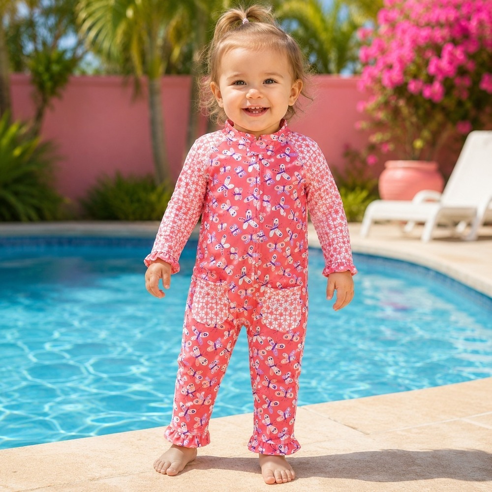 UV SKINZ Baby Girls' 12-18 Months Swimsuit UPF 50+ Sun Protection Pink Butterfly